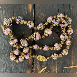 Vintage venetian wedding cake glass bead necklace